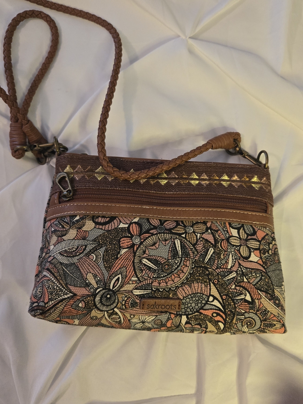 Sakroots Floral Crossbody Bag in Brown and Pink